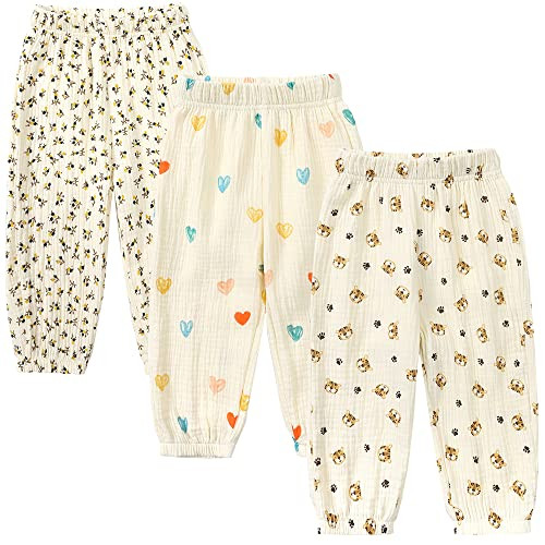 GFQLONG Toddler Baby Girls 3 Pack Elastic Waist Pants Soft Cotton Linen Harem Bloomers Summer Fal... | Amazon (US)
