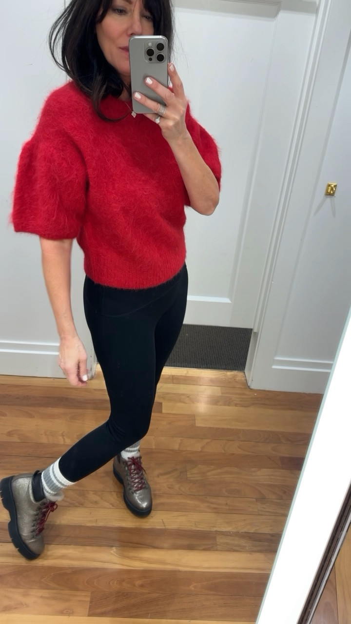 The red soft sweater is so adorbs! Love the flutter puff sleeve! 
Tuck it in and wear with a black leather skirt or with jeans! Easy and festive 
I’m wearing medium but would prefer the small 

#LTKGiftGuide #LTKParties #LTKFindsUnder100
