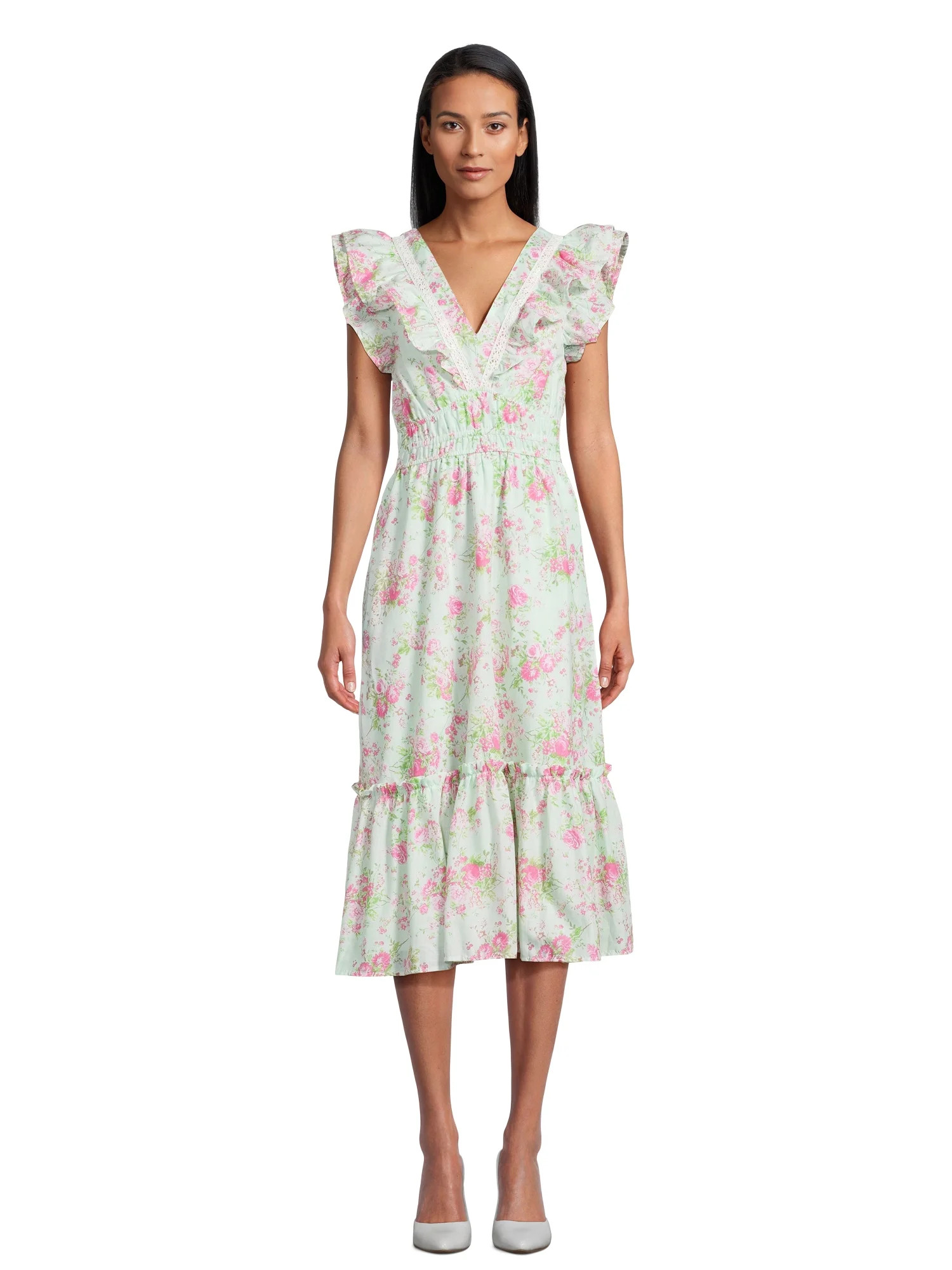 Simply Shabby Chic Women’s Ruffle Floral Midi Dress, Sizes S-XXXL | Walmart (US)