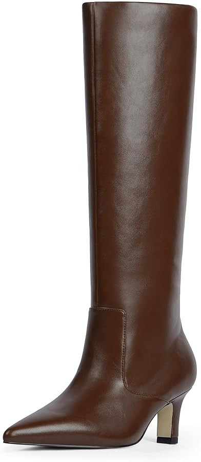 Knee High Boots for Women Pointed Toe Kitten Low Heel Tall Boots Faux Leather Fall Long Boots Sid... | Amazon (US)