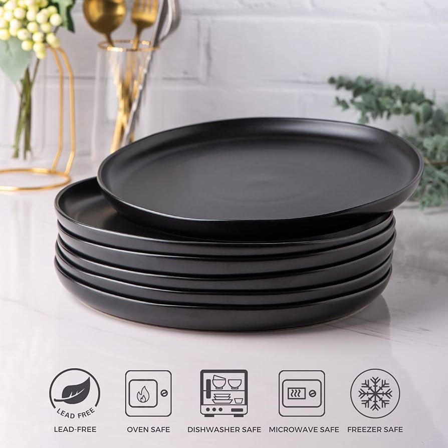 AmorArc Ceramic Dinner Plates Set of 6, Wavy Rim 10.25 Inch Stoneware Dish Set, Dinnerware Plates... | Amazon (US)