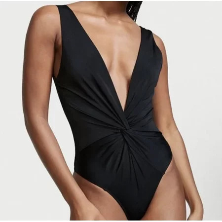 Victoria’s Secret One Piece Swim Suit Black Twist Front Large Black | Walmart (US)