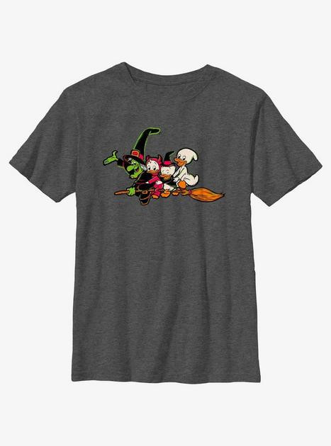 Disney100 Halloween Huey Dewey and Louie Flying Witch's Broom Youth T-Shirt | BoxLunch