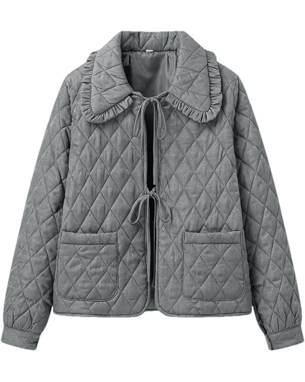 Women's Quilted Lightweight Jackets Long Sleeve Winter Cropped Cotton Padded Coat Jacket Bow Tie ... | Amazon (US)