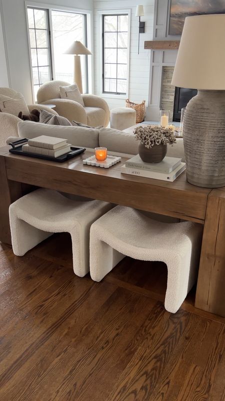 Console table style for the neutral home lover!  These ottoman come as a set available in multiple colors and sizes. The shape is so dreamy! 

#LTKVideo #LTKhome #LTKstyletip