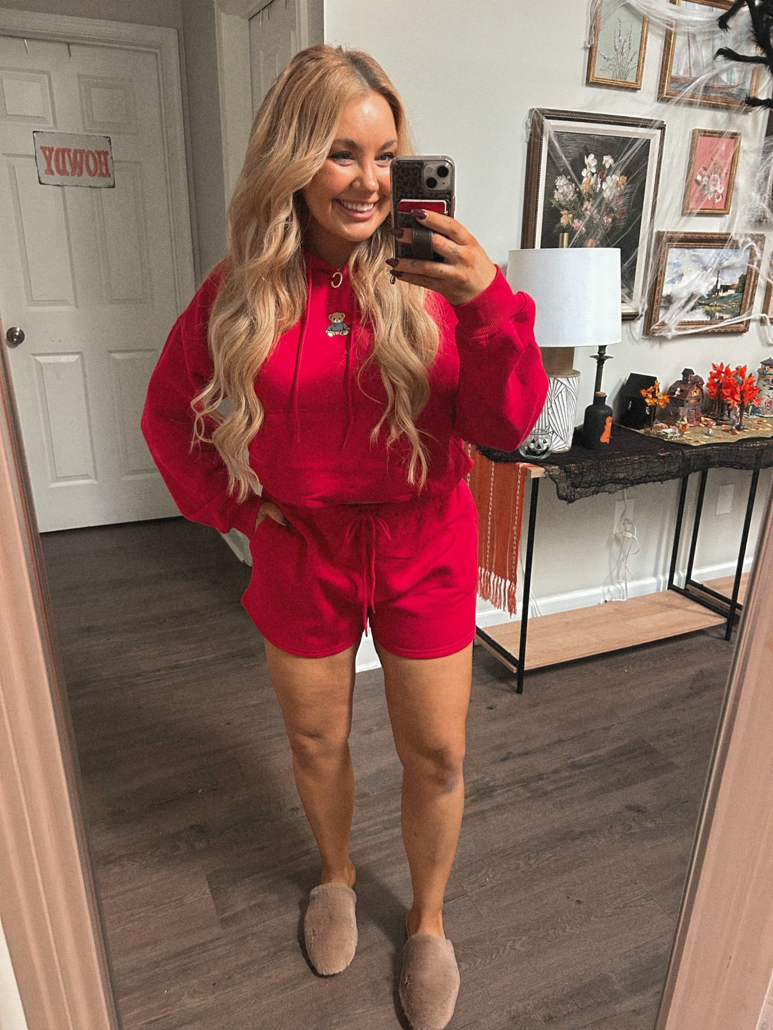 Cutest red set! Love the embroidered teddy bear! 🧸  I’m 5’4 160lbs and wearing a large! 

#LTKMidsize #LTKSeasonal #LTKActive