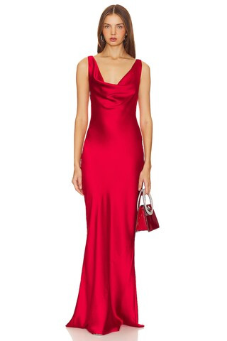 Norma Kamali Deep Drape Neck Gown in Tiger Red from Revolve.com | Revolve Clothing (Global)
