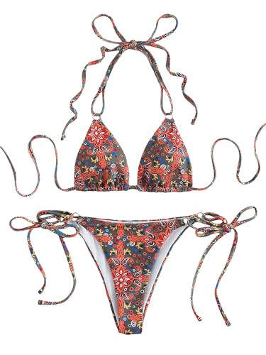 SOLY HUX Women's Paisley Print Halter Triangle Tie Side Bikini Sets Two Piece Swimsuit Bathing Su... | Amazon (US)