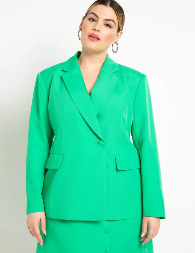 Lace Up Back Blazer - Bright Green | Eloquii