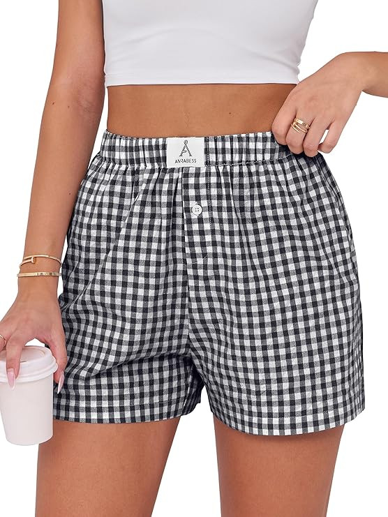 ANRABESS Boxer Shorts for Women Gingham Pajama 2026 Summer Casual Lounge Sleep Plaid Shorts Y2K B... | Amazon (US)
