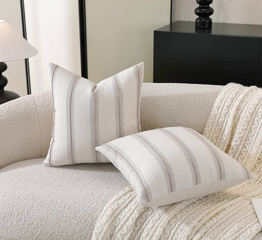 Cethom Boho Throw Pillow Covers 18x18 Set of 2, Taupe Striped Decorative Pillow Cases for Couch C... | Amazon (US)