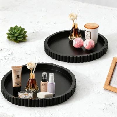 Handmade Wooden Decorative Tray For Coffee Table, Fluted Circle Design, Versatile Round Tray For Kitchen, Living Room, And Home Decor | Wayfair North America