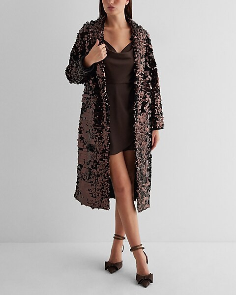 Sequin One Button Trench Coat | Express