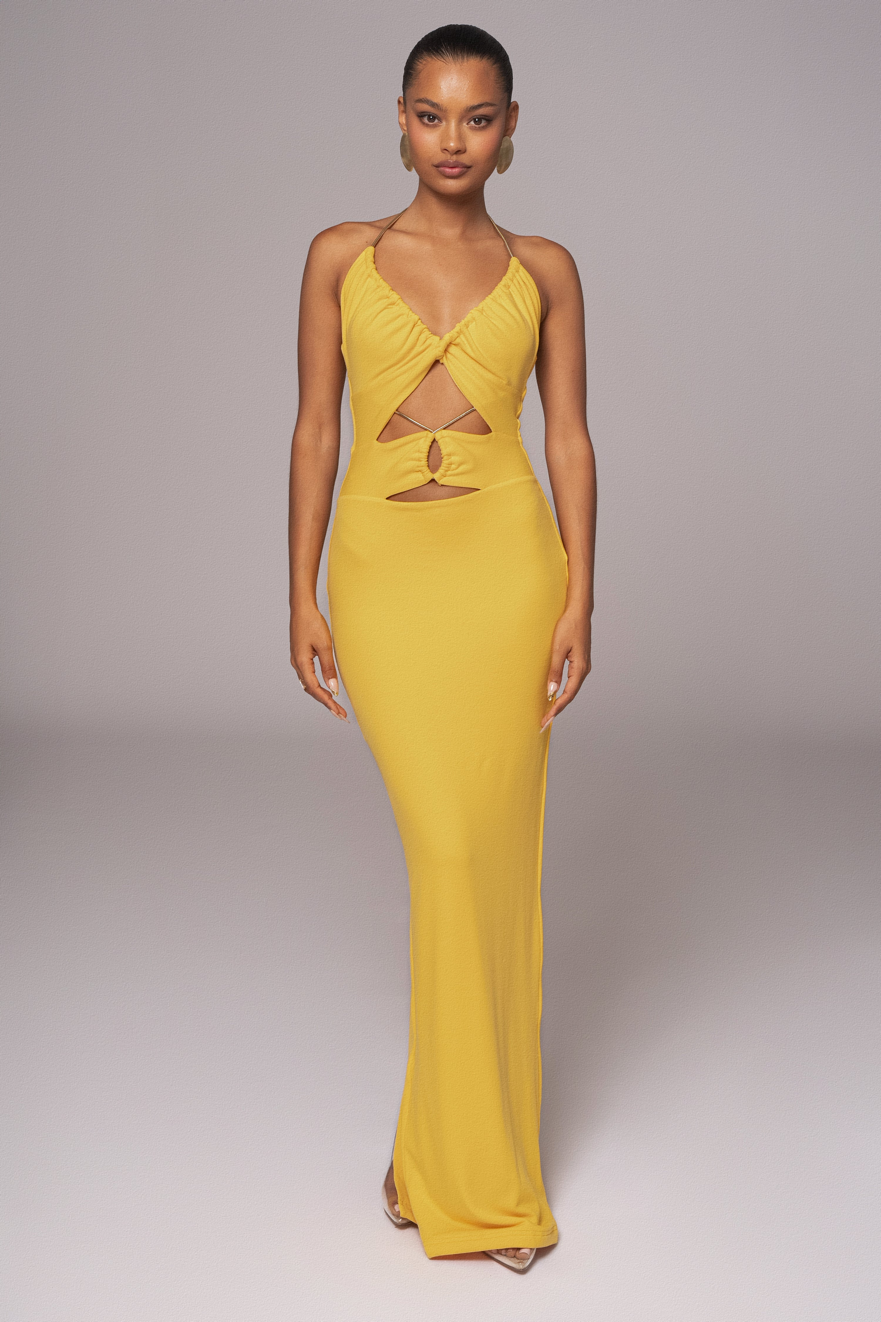 Yellow Secret Bloom Maxi Dress M | JLUXLABEL