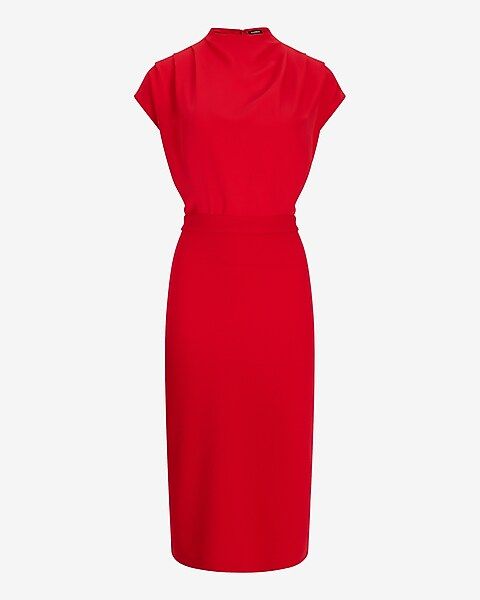 Draped Mock Neck Midi Dress | Express