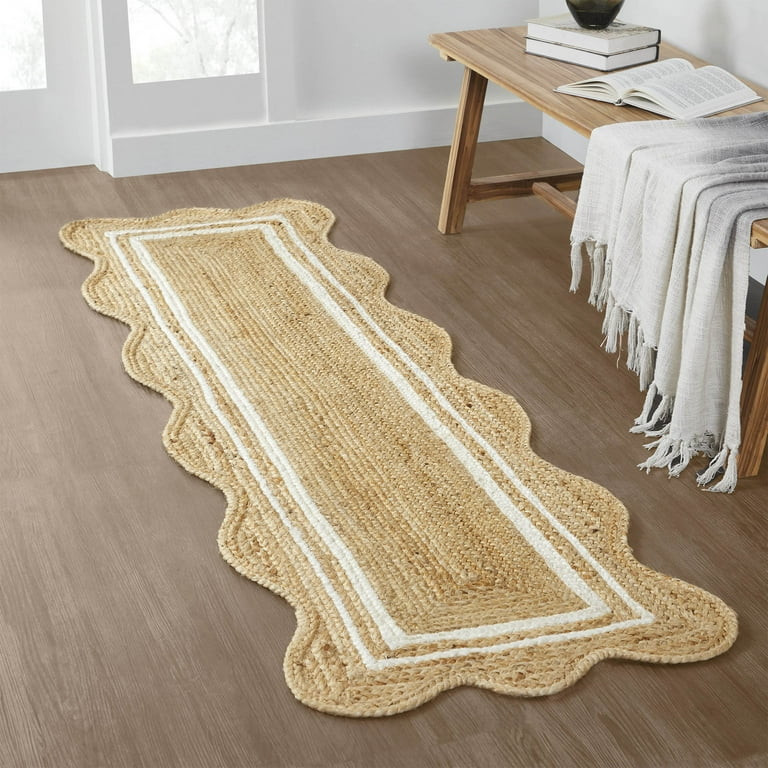 My Texas House Natural/White Scallop Jute with Border Rug Runner, 2' x 7' | Walmart (US)