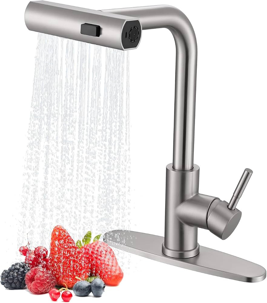 Waterfall Kitchen Faucet with Pull Down Sprayer, ARTIQUA Brushed Nickel Single Handle Kitchen Sin... | Amazon (US)