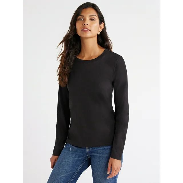 Free Assembly Women's Crewneck T-Shirt with Long Sleeves, Sizes XS-XXXL | Walmart (US)