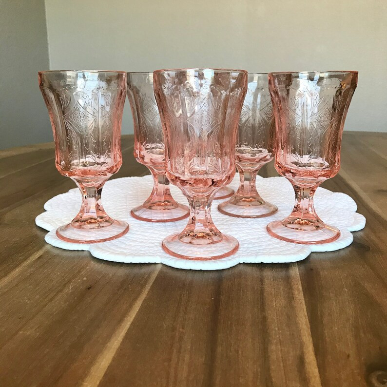 6 Vintage Pink Footed Goblets - Madrid Recollection Pattern - New Depression Glass - 70's | Etsy (US)