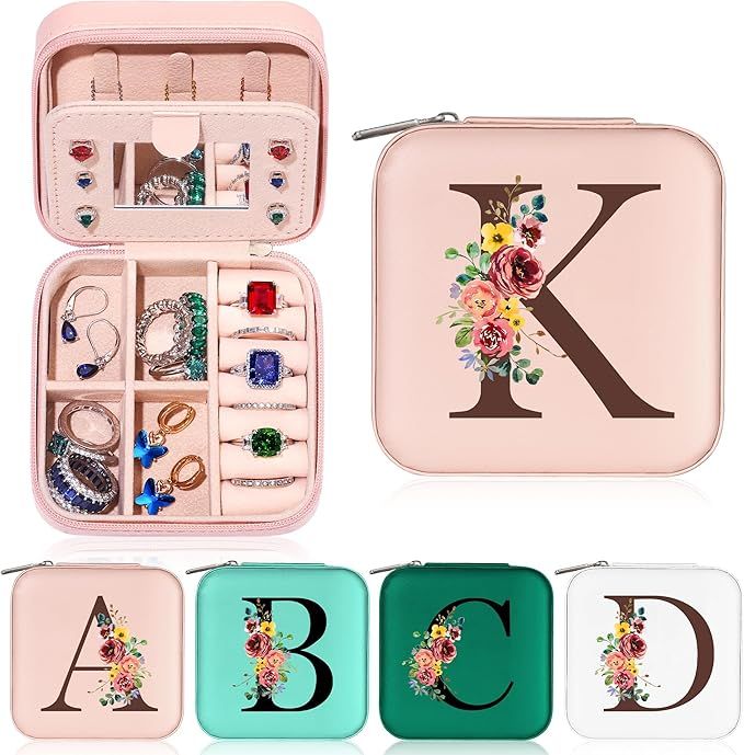 Valentines Day Gifts for Her Kids - Small Travel Jewelry Case Organizer Initial Jewelry Box Perso... | Amazon (US)