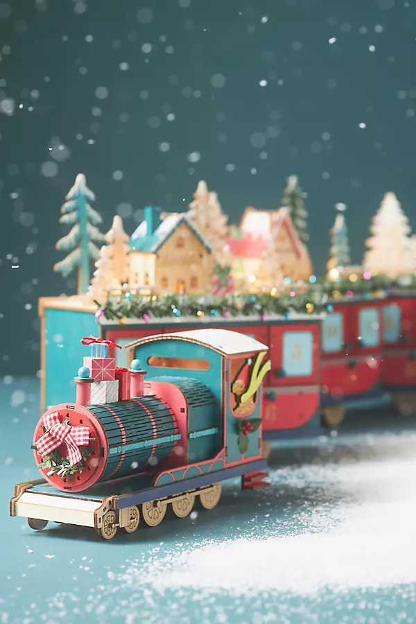 Light-Up Wooden Train Advent Calendar | Anthropologie (US)