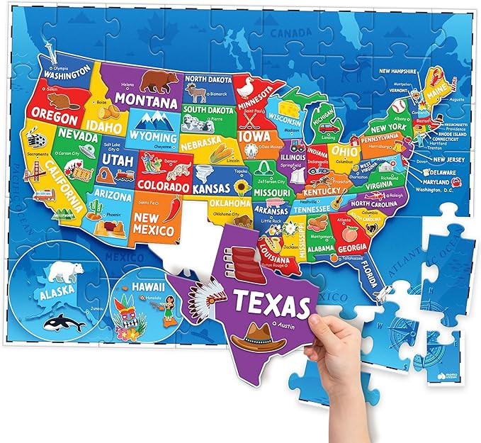 United States Puzzles for Kids Ages 4-6 - Educational Toys for Boys & Girls - 70Pcs USA Map Kids ... | Amazon (US)