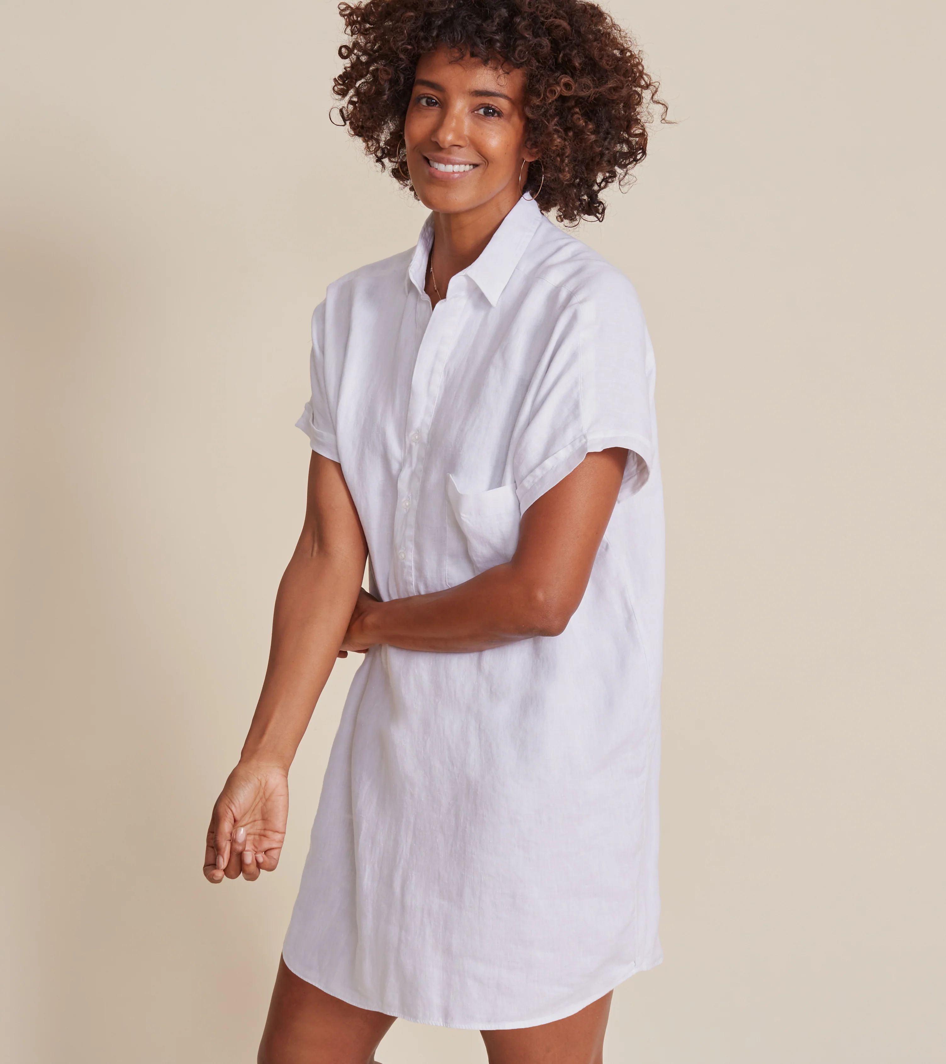 The Artist Short Sleeve Dress White, Tumbled Linen | Grayson
