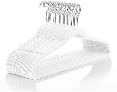 Premium Velvet Hangers (Pack of 50) Heavyduty - Non Slip - Velvet Suit Hangers White - Chrome Hoo... | Amazon (US)