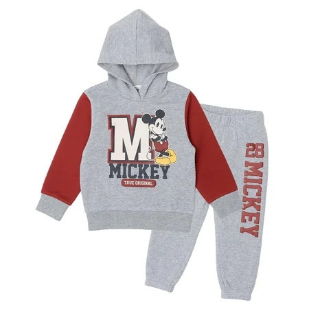 Disney Mickey Mouse Toddler Boys’ Outfit Set - Two Piece Hoodie Sweatshirt & Jogger Pants with Sporty Stripe Details (Heather Grey, 5) | Walmart (US)