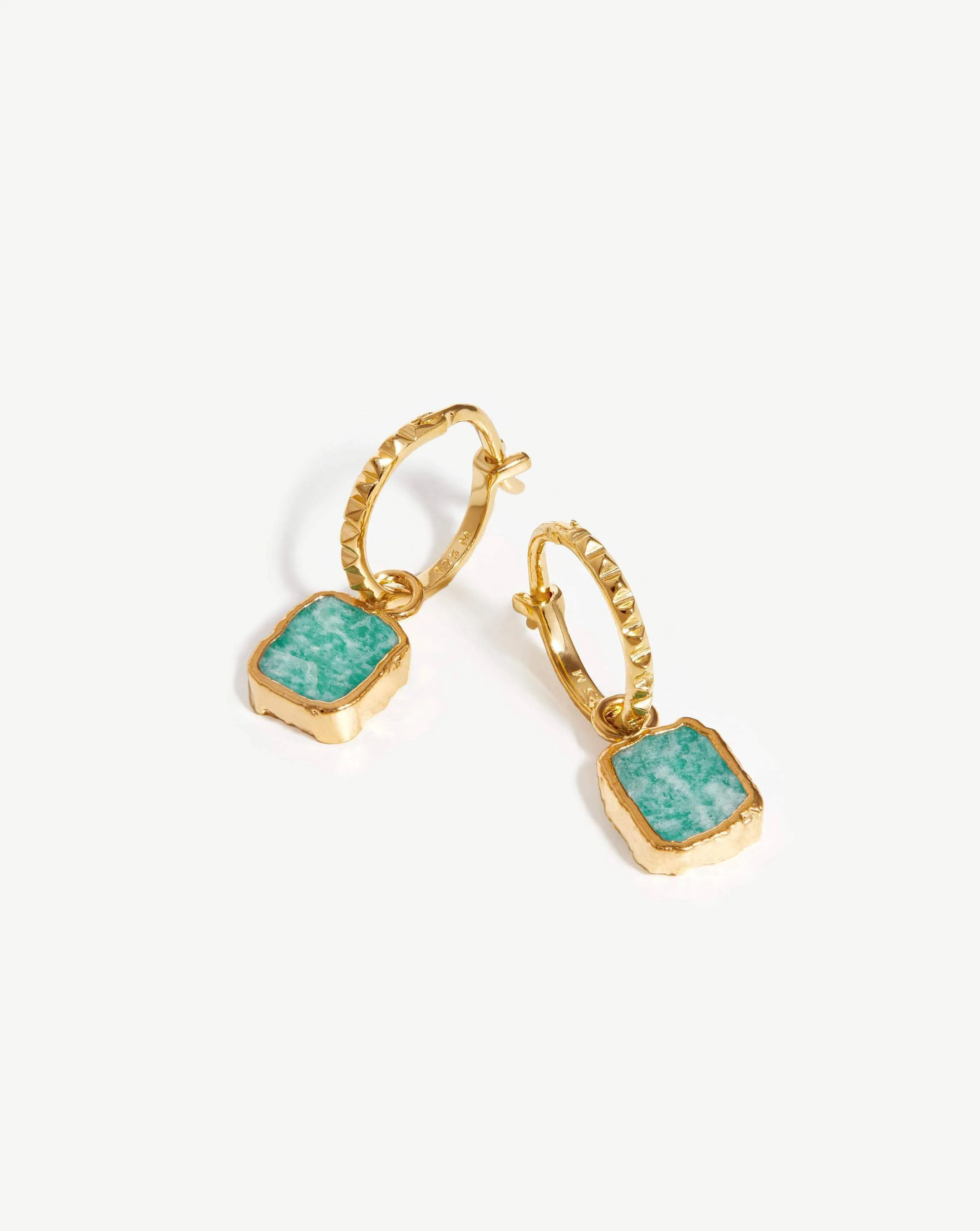 Mini Pyramid Charm Hoop Earrings | 18ct Gold Plated Vermeil/Amazonite | Missoma