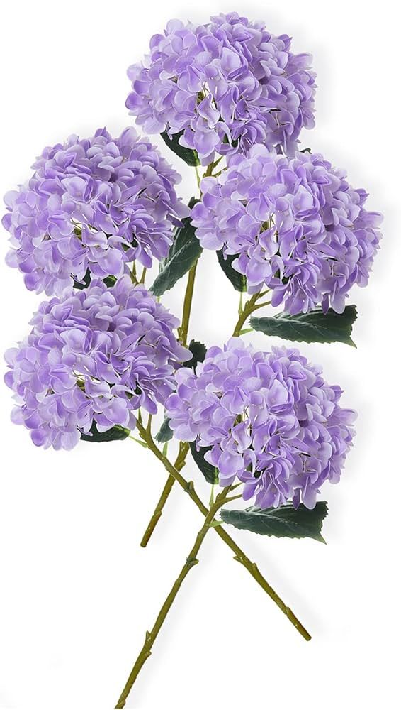 PARTY JOY 5PCS 15.4In Artificial Hydrangea Silk Flowers Bouquet Faux Hydrangea Stems for Wedding ... | Amazon (US)