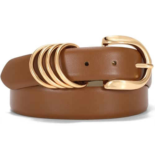 VONMELLI Belt for Women, Brown Women's Leather Belt for Jean Pant, Fashion Ladies Waist Belt with Gold Metal Buckle, XL | Amazon (US)