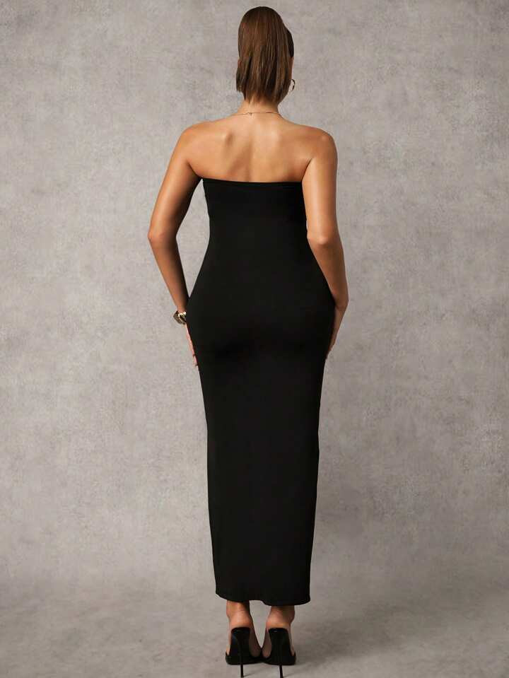MaterniChic Backless Elegant Metallic Floral Decor Fitted Sexy Hollow-Out Sleeveless Maternity Dr... | SHEIN