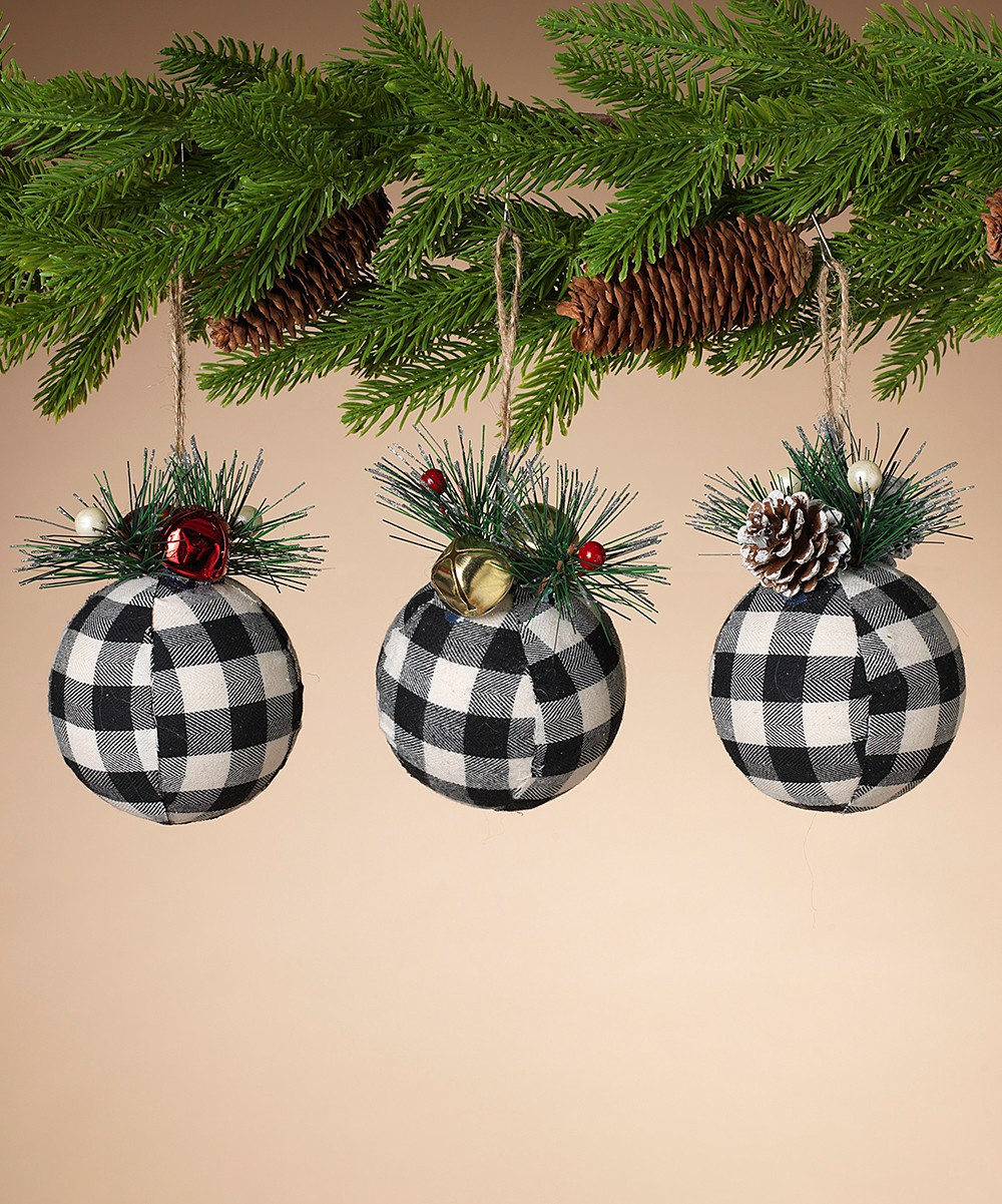 White & Black Buffalo Check Ornament - Set of Three | Zulily