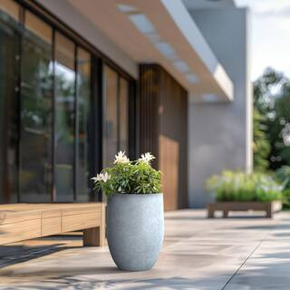 17 in. Large Soft Slate Concrete Round planter / Pot with drainage holes | The Home Depot