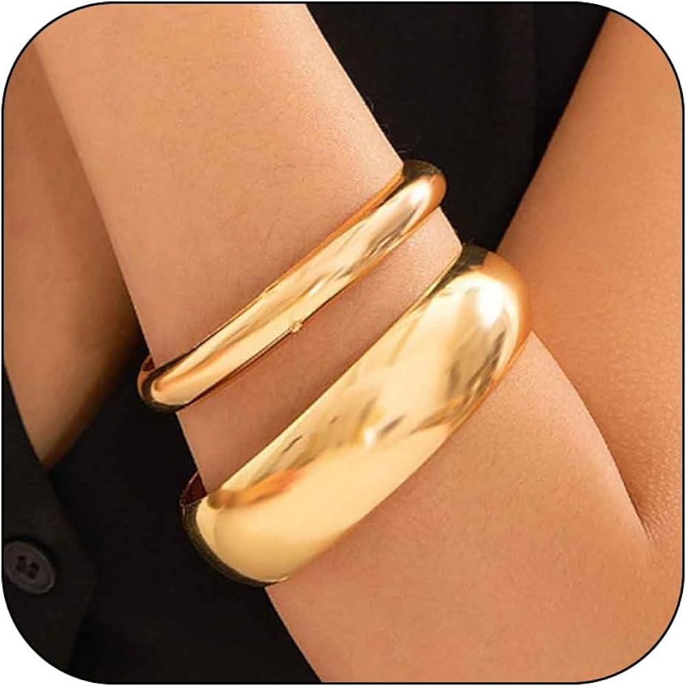 Long tiantian Gold Bangles Gold Cuff Bracelets for Women Non Tarnish Chunky Gold Trendy Jewelry C... | Amazon (US)