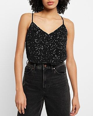 Sequin Faux Wrap Cami Thong Bodysuit | Express