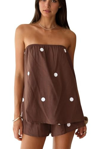 MISSACTIVER Polka Dot 2 Piece Sets for Women Summer Lounge Strapless Tube Top Shorts Set Matching Vacation Outfits | Amazon (US)