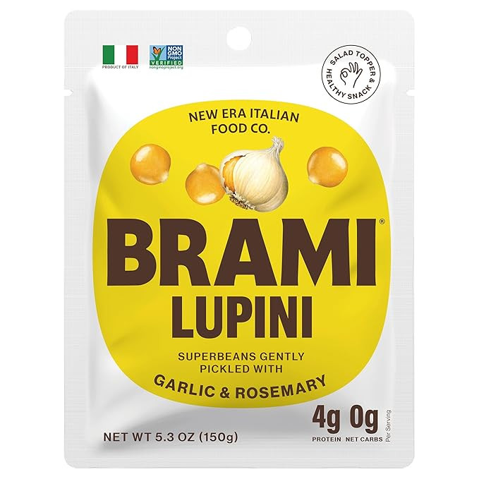 BRAMI Lupini Beans Snack, Garlic & Rosemary, 7g Plant Based Protein, 0g Net Carbs, Vegan, Vegetar... | Amazon (US)