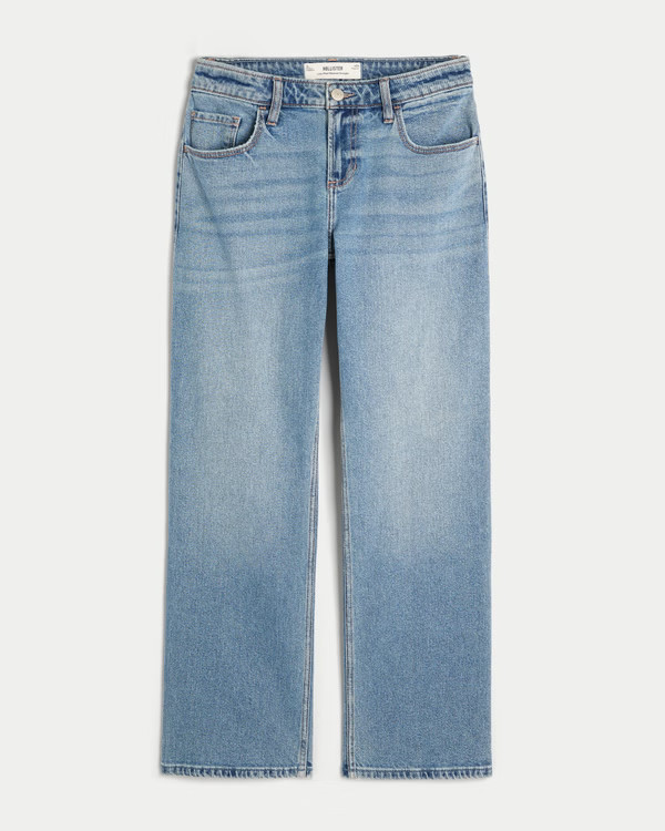 Low-Rise Medium Wash Relaxed Straight Jeans | Hollister (US)