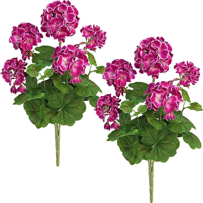 2 PCS 18" Artificial Geraniums for Outdoors, UV Resistant Magenta Silk Flowers for Window Box Por... | Amazon (US)