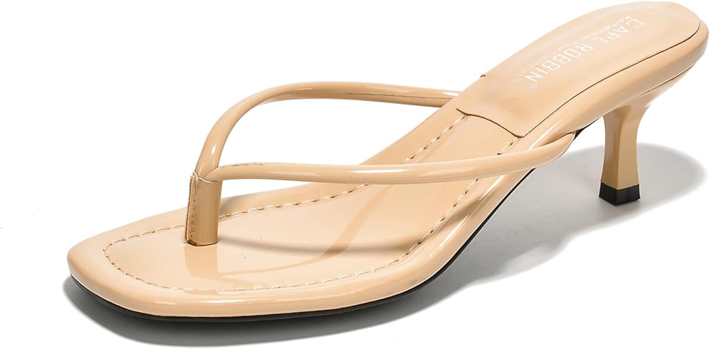 Cape Robbin Tilly Women's Kitten Heel Thong Sandals, Slip On 1.5 inch Heeled Sandals for Women | Amazon (US)
