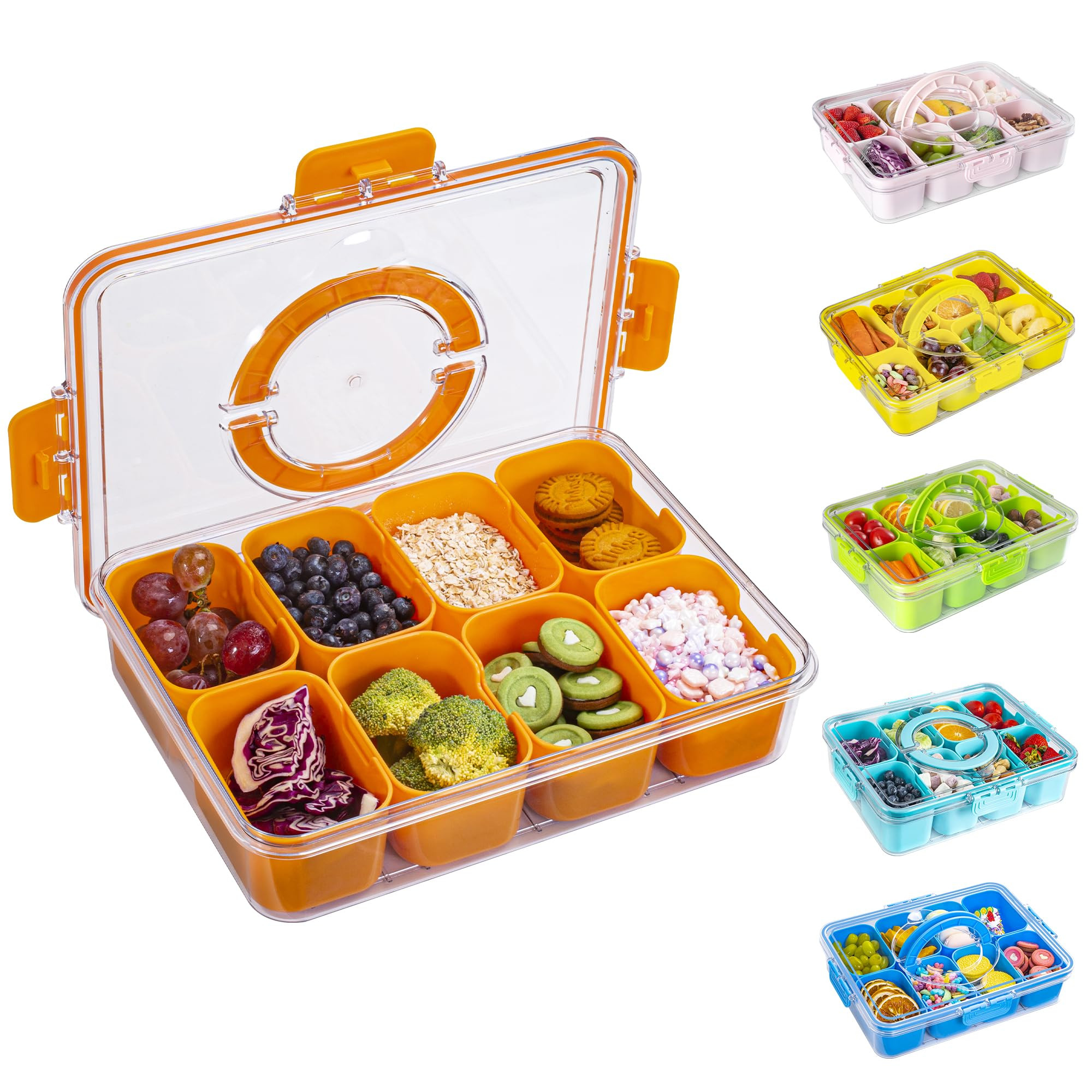 Divided Snack Serving Tray with Lid and Handle Travel Snackle Charcuterie Container Portable Stor... | Amazon (US)