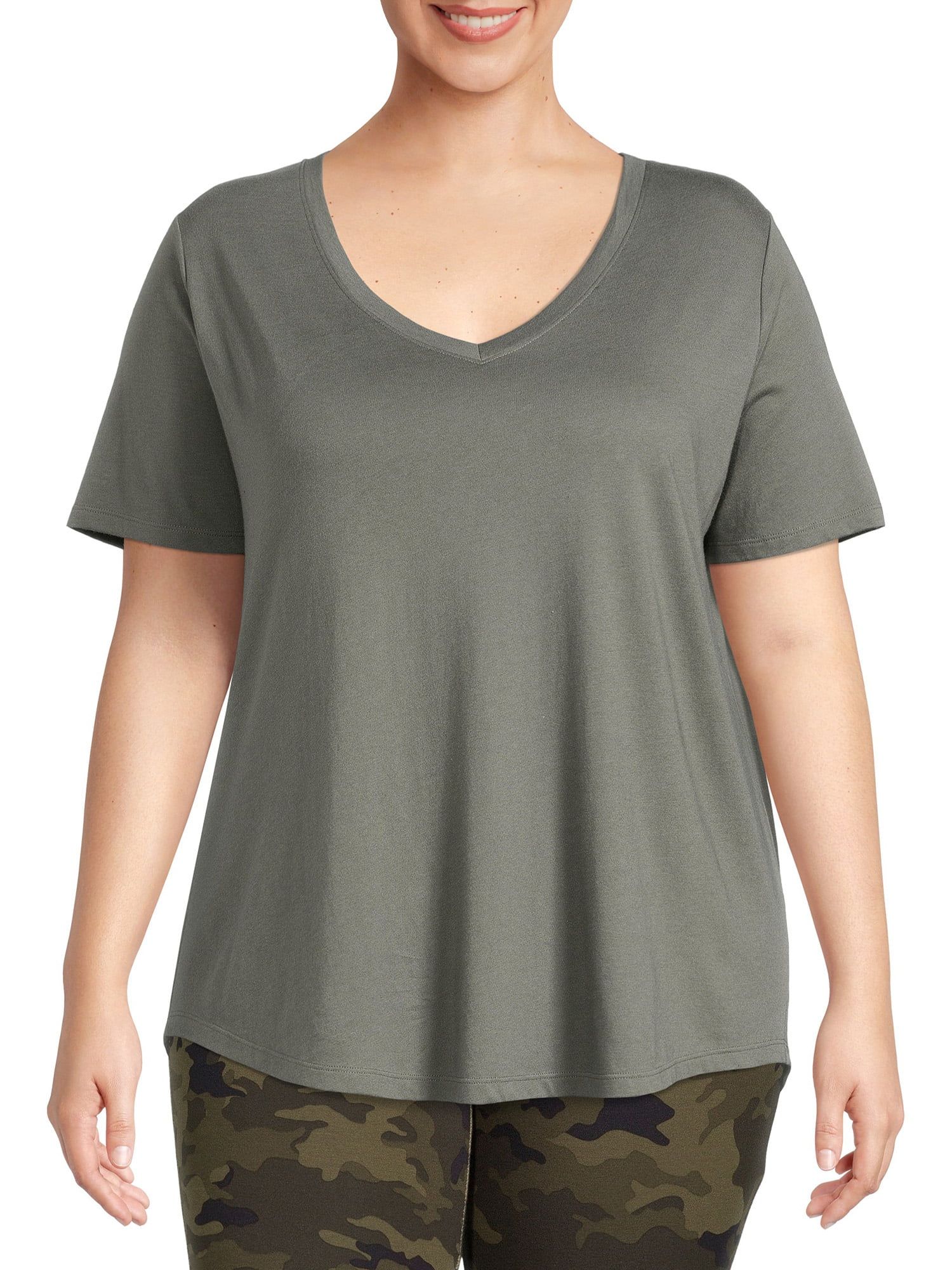 Terra & Sky Women's Plus Size V-Neck Tee with Short Sleeves - Walmart.com | Walmart (US)