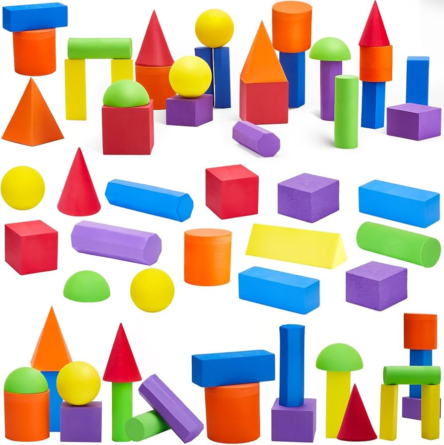 Wettarn 24 Pack 3D Shapes for Teaching Foam Geometric Solid Blocks Kids Math Manipulatives Multic... | Amazon (US)