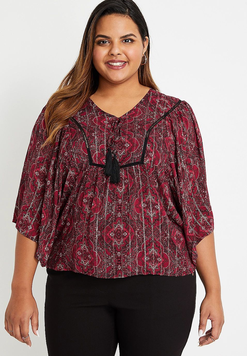 Plus Size Red Floral Kimono Sleeve Blouse | Maurices