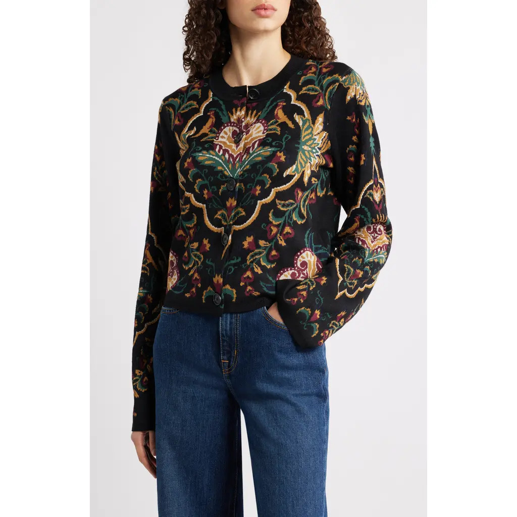 FARM Rio Majestic Hearts Knit Cardigan in Black at Nordstrom, Size Small | Nordstrom