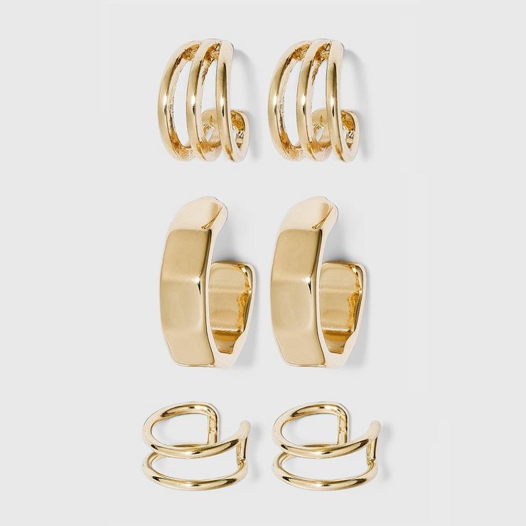 Ear Cuff and Hoop Earring Set 3pc - A New Day™ Gold | Target