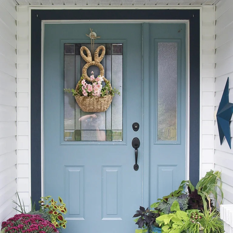 Bunny Basket Hanging Wall Pocket Spring Decor,2025 Easter Bunny Hanging Ornament,Woven Rabbit Sta... | Walmart (US)