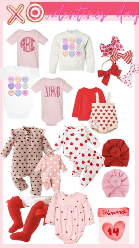 Baby girl Valentine’s Day outfit heart sweater romper onesie hair bow baby turban matching mommy and me 